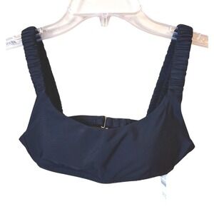 J. Crew Black Scrunchie Sports Bra Style Bikini Top Square Neckline Size XXS NWT